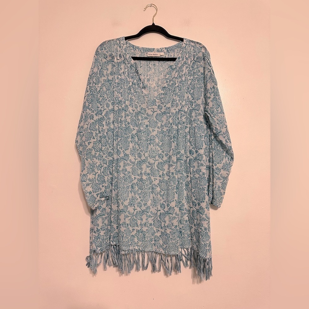 Roller Rabbit Ulili Paisley Print Cotton Gauze Ziva Tunic Size Large white blue - Picture 4 of 8